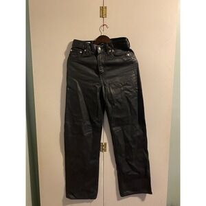 LEVIS Premium Ribcage Wide Leg Jeans Coated Black Waxed High Rise 26x32